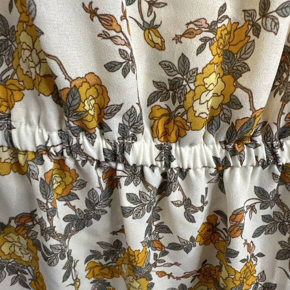 MAX STUDIO Yellow Floral Peplum Blouse Tie Waist Flutter Sleeve Womens S - Picture 13 of 13